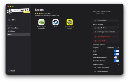 CrossOver screenshot dark mode